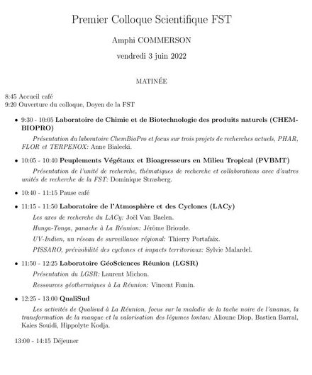 Programme du premier colloque scientifique de la Faculté des Sciences et Technologies (page 1)
